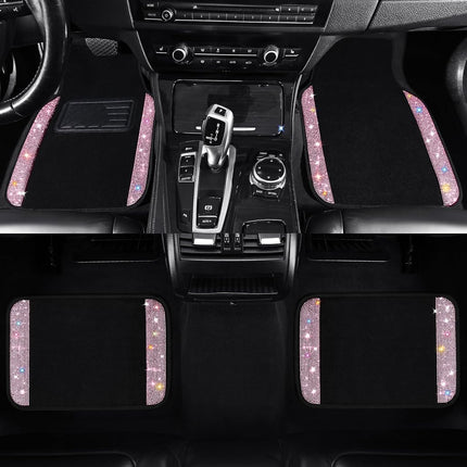VarCozy Shining Rhinestones Floor Mats for Cars, Sparkly Glitter Crystal Car Floor Mats with Anti-Slip Heel Pad for Women, 4pcs Bling Diamond Universal Automotive Floor Mats for SUV,Sedan,Car, Pink
