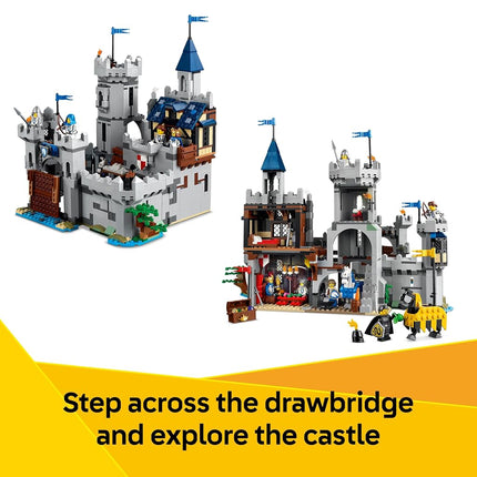 LEGO Creator 3in1 Medieval Horse Knight Castle Toy - Transforms into a Jousting Tournament Scene or a Town - incl. 6 Minifigures - Creative Gift for 9+ Year Old Boys & Girls - 31168