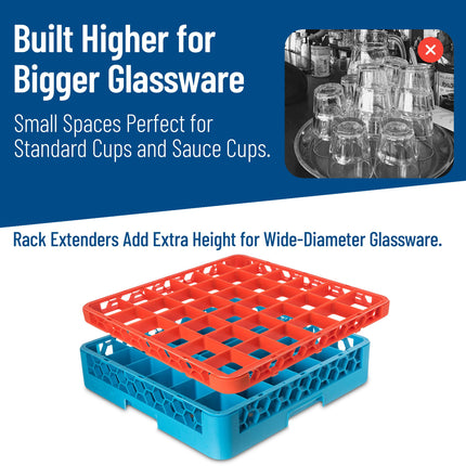 Carlisle FoodService Products CFS RE36C24 OptiClean 36 Compartment Divided Glass Rack Extender, 1.78", Orange