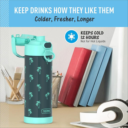 Thermos FUNTAINER 16 Ounce Stainless Steel Vacuum Insulated Bottle with Wide Spout Lid, Palm Trees