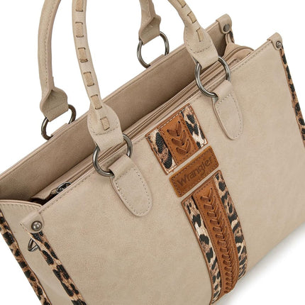Wrangler Women's Leopard Print Woven Shoulder Purse, Small Indian Khaki With Guitar Strap, One Size