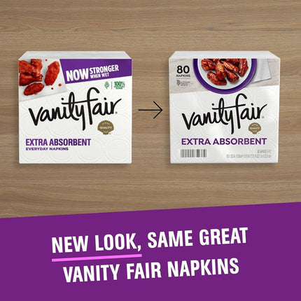 Vanity Fair Everyday Extra Absorbent Premium Paper Napkin, 80 Count, Dinner Napkin for Messy Meals