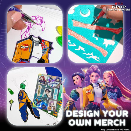 Kpop Demon Hunters™ Fashion Sketch Set, Includes Coloring Book, Gel Pens, Kpop Demon Hunters Stickers, Stencils & More, Great Girls Toys Age 6-8