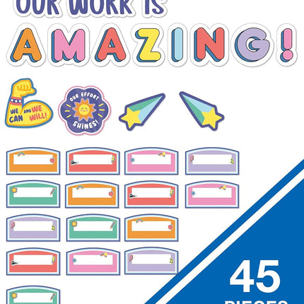 Carson Dellosa Pre-Punched We Stick Together 45-Piece Our Work is Amazing Bulletin Board Set, Student Work Display Headers, Shooting Stars, Motivational Cutouts for Bulletin Board and More