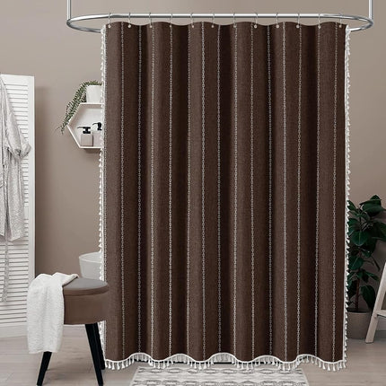 BTTN 72x84 Long Boho Farmhouse Linen Heavy Duty Shower Curtain Set, Brown