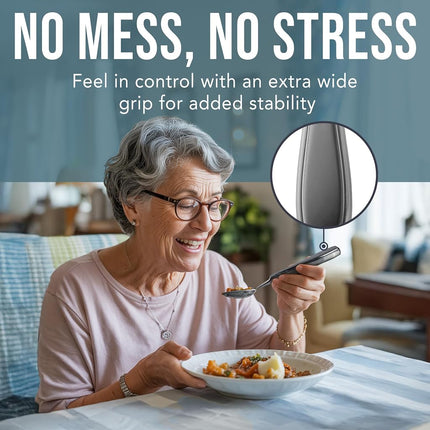 BUNMO Weighted Utensils for Tremors and Parkinsons Patients - Heavy Weight Silverware Set of Knife, Fork, 2 Spoons and Travel Bag - Adaptive Eating Flatware Helps Hand Tremor, Parkinson, Arthritis