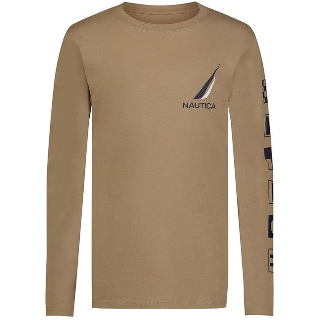 Nautica Boys' Long Sleeve Graphic Crew Neck T-Shirt, Signal Block Kelp, 8