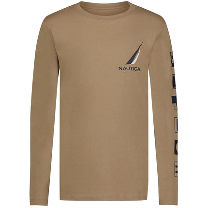 Nautica Boys' Long Sleeve Graphic Crew Neck T-Shirt, Signal Block Kelp, 18-20