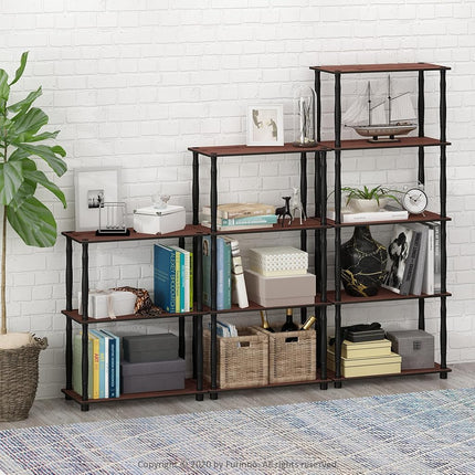 Furinno TURN-N-TUBE Storage Shelves, 4-Tier Book Shelf, Corner Shelf, Toolless Open Shelves, Classic Tubes, for Organization and Storage, Living Room, Home Office, Dark Cherry