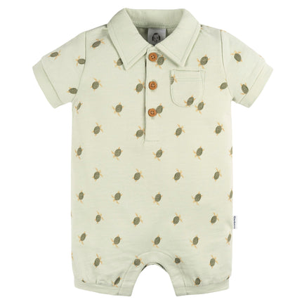 Gerber Baby Boys Cotton Polo Romper, Turtle, 12 Mo