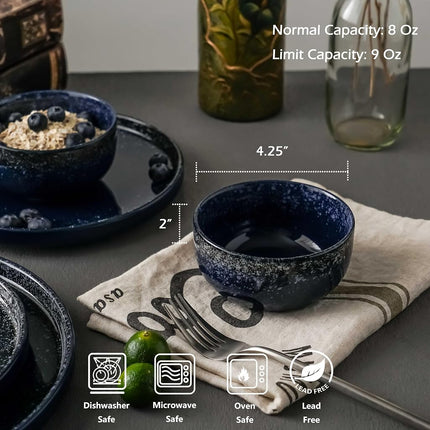 S&Q'S Ceramics Ceramic Small Bowls for Kitchen, Set of 6, 10 oz Ice Cream Bowls, Small Bowl Set for Dipping, Breakfast, Oatmeal, Microwave and Dishwasher Safe (Navy Blue), (TSW)