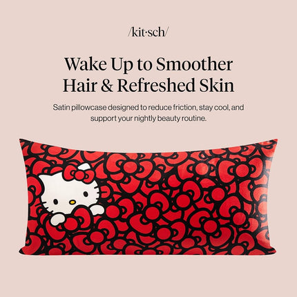 Kitsch x Hello Kitty Sea of Bows - Satin Pillowcase with Zipper for Hair and Skin, Softer Than Silk, Smooth Cooling Pillow Covers, Machine Washable, King Size (19x36)