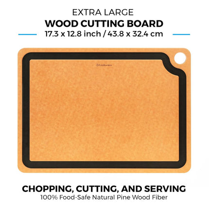 Cutting Board for Kitchen Dishwasher Safe, Wood Cutting Board, Natural Wood Fiber Composite, Juice Grooves, Non-Porous, Reversible, Extra Large, 17.3 x 12.8-inch, Natural Slate