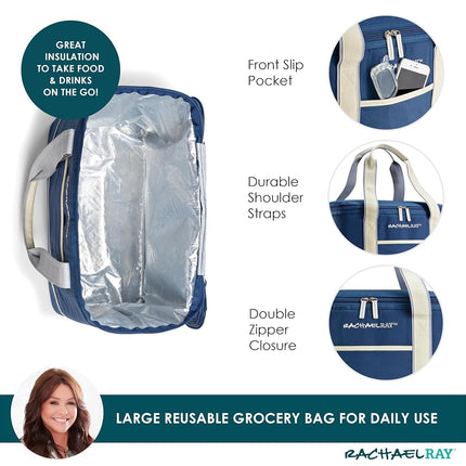 Bolsa de supermercado Rachael Ray de lona aislada reutilizable suave, azul marino