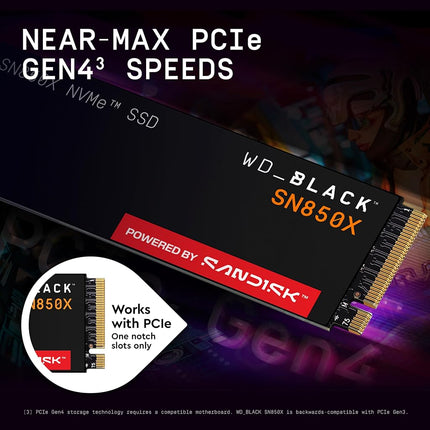 WD_BLACK SN850X NVMe SSD 4TB (Up to 7,300 MB/s read speed, Up to 6,600 MB/s write speed, M.2 2280, PCIe Gen4, Gaming Storage Expansion, High Performance Internal solid state drive) POWERED BY SANDISK