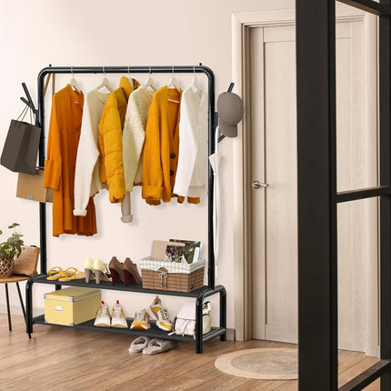 Simple Houseware Clothes Rack with Storage Shelf & Coat/Hat Hanging Hooks