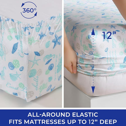 Elite Home Products Inc. Coastal Microfiber Print Sheet Sets, Hampton Blue, Full Sheets