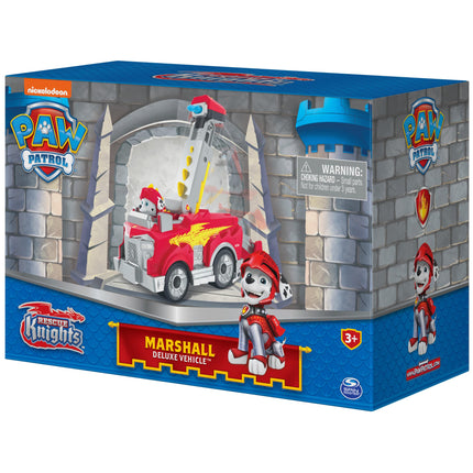 PAW Patrol, Los Rescue Knights Marshall Coche de Juguete Transformable con Figura de Acción Coleccionable, Juguetes para Niños a partir de 3 Años
