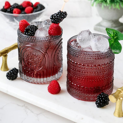 Kate Aspen Ribbed Hobnail Beaded Smoke Grey Drinking Glasses Set of 6, (10 oz) Vintage Glassware Set Cocktail Glass Set, Juice Glass, Water Cups | Hostess Gift & Present for New Home Owners