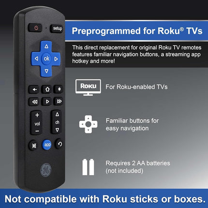 GE Roku TV Remote Replacement Only for ROKU TV and TCL/ONN/Hisense/Sharp/Element/Westinghouse/Philips Replacement Remote 66814