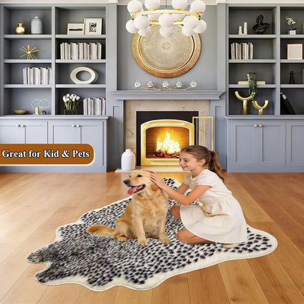 Leopard Print Rug 3.3" Wx3.1 L Feet Faux Cowhide Skin Rug Animal Printed Area Rug Carpet for Home Office, Livingroom, Bedroom