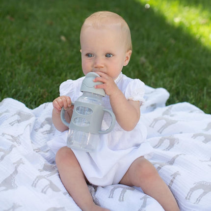 Dr. Brown’s Milestones Wide-Neck Sippy Straw Bottle with 100% Silicone Handles, 9oz/270mL, Gray, 1 Pack, 6m+