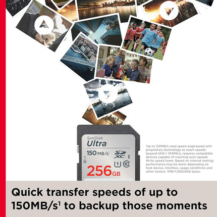 SanDisk 256GB Ultra SDXC Card, SD Card, Memory Card With Up To 150 MB/s Read Speeds, For Entry Level And Mid-range Compact Camera's, Full HD Video, UHS-I, Class 10, U1