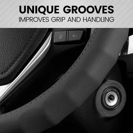 BDK Genuine Leather Steering Wheel Cover-Black, 100-Percent Odorless, Small (13.5 to 14.5-Inch)