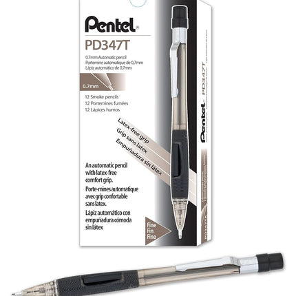 Pentel Quicker Clicker Mechanical Pencil (0.7 mm) Transparent Black Barrel, Box of 12 (PD347TA) by Pentel
