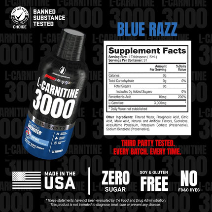 ProSupps L-Carnitine 3000 Liquid Fat Burner, Stimulant Free Metabolic Enhancer, 31 Servings (Blue Razz Flavor)