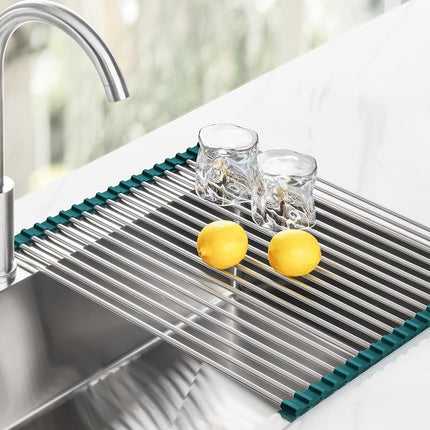 Tomorotec Roll Up Dish Drying Rack Over Sink, 304 Steel,21x15.5,Dark Green