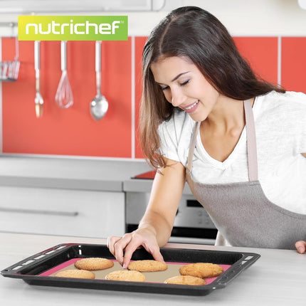 NutriChef Silicone Mat Set – 2 Non-Stick Reusable Oven Liners 62 cm x 42 cm, Food-Grade Oven Safe 250°C, Sheets for Pastry, Dough, Cookies & Kitchen Accessories, Pink