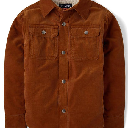 Chaqueta de uso diario con forro de sherpa para niños The Children's Place, pana color caramelo, talla extragrande