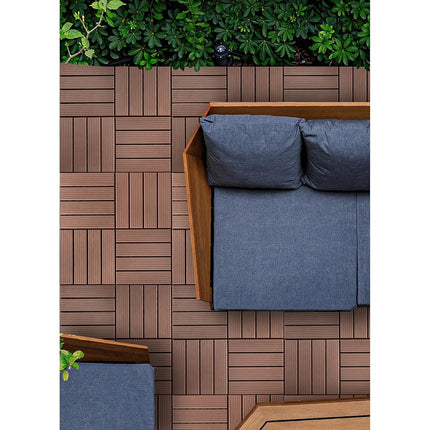 FloorPops FPD6185 Straight Groove Decking Tiles, Dark Brown