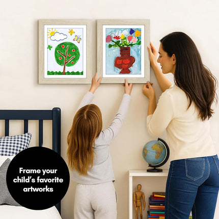 Americanflat - 2 Pack - Kids Artwork Display Frame Changeable (Light Wood) - Magnetic Door Holds 100 Art Pieces - A4 Size Display with Mount or 10x12.5 Without Mount - My Mini Masterpiece