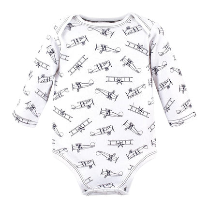 Hudson Baby unisex-baby Cotton Long-sleeve Bodysuits, Gray Aviation, 3-6 Months