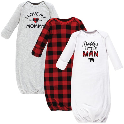 Hudson Baby Baby-Girls Cotton Gowns, Buffalo Plaid Family, 0-6 Months