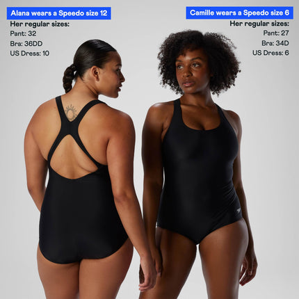 Traje de baño de una pieza Speedo PowerFlex Ultraback liso para mujer, negro