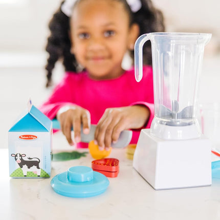 Juego de batidora para hacer batidos Melissa & Doug – Kit de juego de simulación de madera de 22 piezas con frutas, verduras y batidora – Juguete de cocina interactivo para niños a partir de 3 años