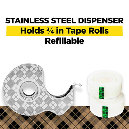Scotch Stainless Steel Refillable Dispenser and 2 Rolls of Scotch Magic Tape with 66% Plant Based Adhesive, 0.75 in. x 550 in, Invisible Tape, Oﬃce Supplies and School Supplies
