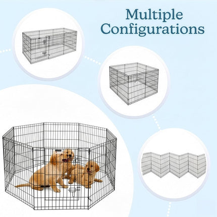 Petmaker Dog Playpen - Foldable Metal Playpen with 8 Panels of 24 x 30 Inch - Indoor and Outdoor with Door for Dogs, Cats or Small Animals