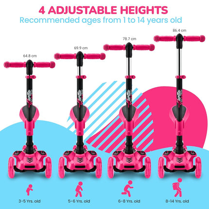 6 Wheeled Scooter for Kids - Stand & Cruise Child/Toddlers Toy Folding Kick Scooters w/Adjustable Height, Anti-Slip Deck, Flashing Wheel Lights, for Boys/Girls 2-12 Year Old - Hurtle