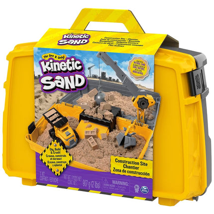 Kinetic Sand, Construction Site Folding Sandbox with 2lbs Play Sand & Toy Truck, Storage Case, Sensory Toys, for Kids Ages 3 and up