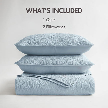 Madison Park Anti-Microbial, Cotton Filled Lightweight Coverlet Bedspread Bedding, Shams, Microfiber, Blue, Twin/Twin XL