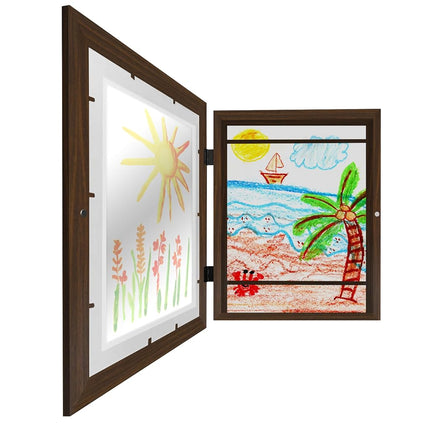 Americanflat Kids Artwork Display Frame Changeable (Walnut) - Magnetic Door Holds 100 Art Pieces - A4 Size Display with Mount or 10x12.5 Without Mount - My Mini Masterpiece