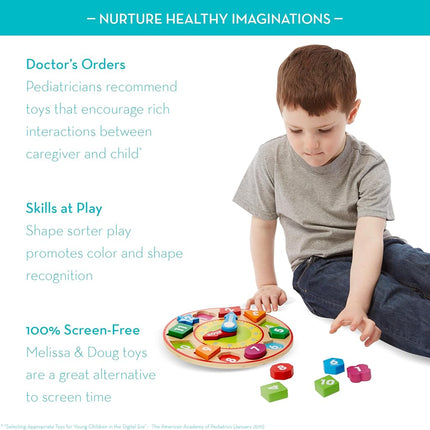 Melissa & Doug Shape Sorting Clock (Developmental Toy, Sturdy Wooden Construction, Develop Time-Telling Skills)