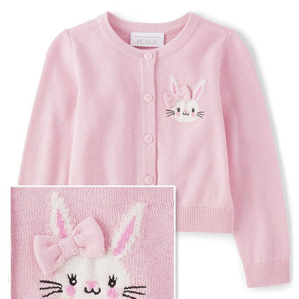 Cárdigan de punto de manga larga con botones para bebés y niñas pequeñas The Children's Place, conejo rosa, 2T