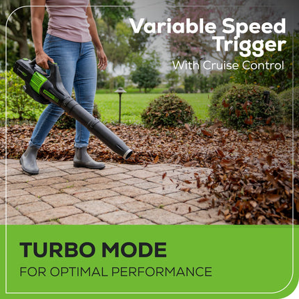 Greenworks 60V 450 CFM Cordless Leaf Blower, 2.0 Ah Battery and Rapid Charger