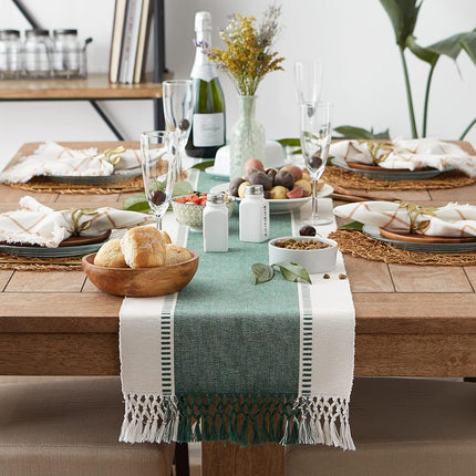 DII Dobby Stripe Woven Table Runner, Cotton, Dark Green, 13 x 72 cm