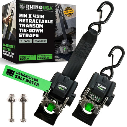 Rhino USA Retractable Boat Transom Straps (2-Pack)